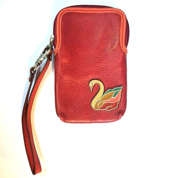 Fossil Handbags - Fossil Red Cowhide Leather Swan Wristlet Coin Purse Wallet Coquette Cottagecore